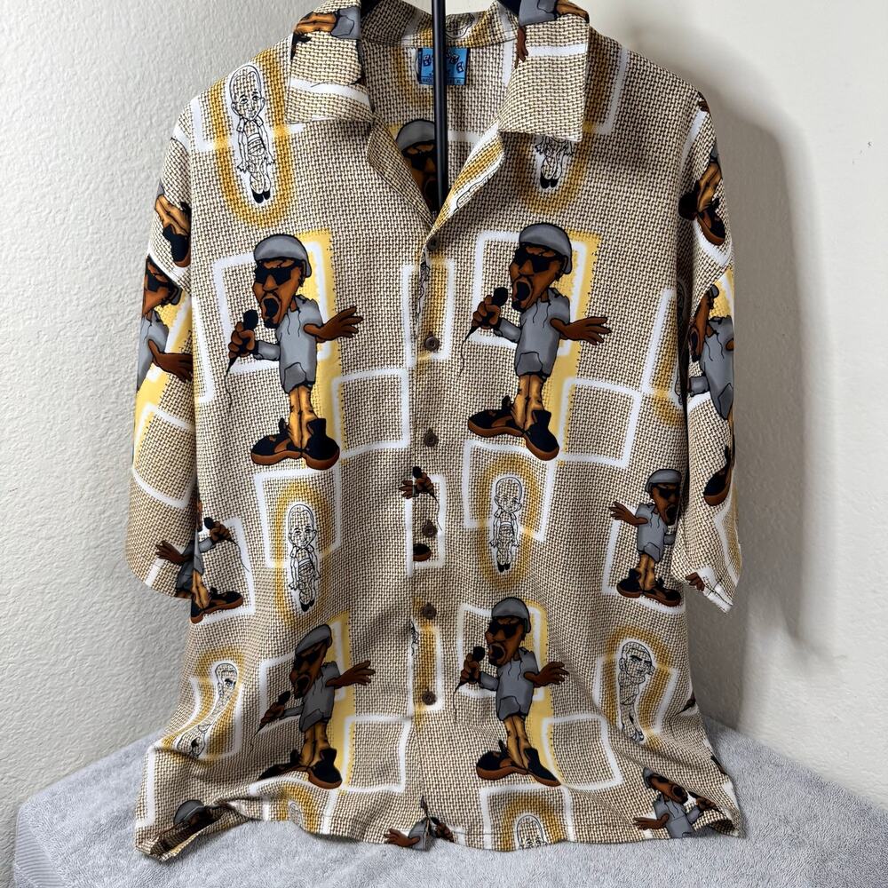 Vintage Seals Hip Hop Graphic Shirt XL Y2K Rap Character DJ MC Button Down Tan
